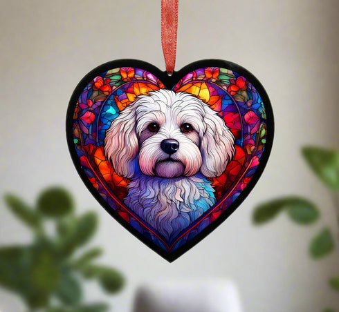 Bichon Frise Stained Glass Effect Heart Suncatcher